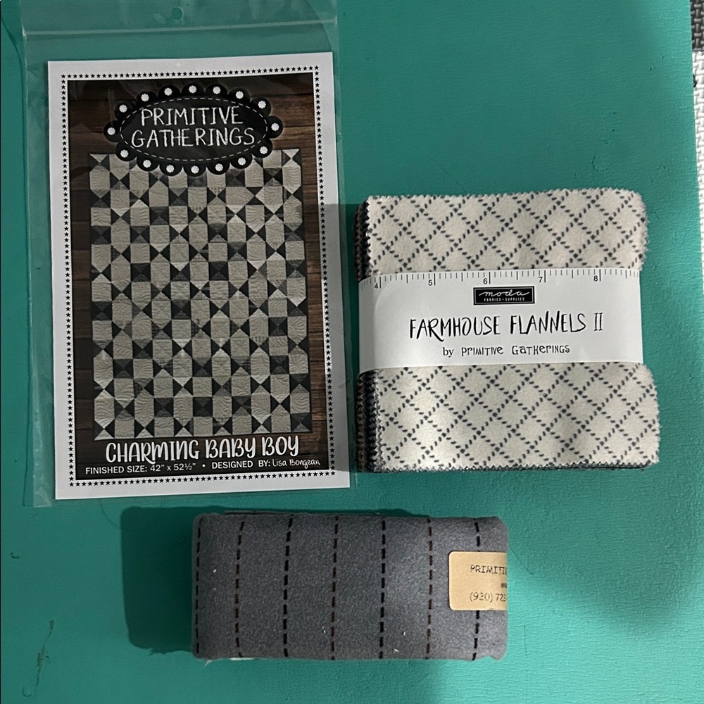 Primitive Gatherings Charming baby Boy Gray and Cream Quilt